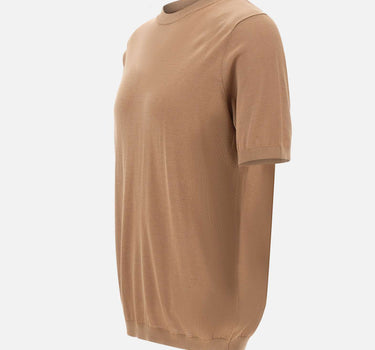 KANGRA Maglia a maniche corte in misto seta e cotone BROWN Uomo 