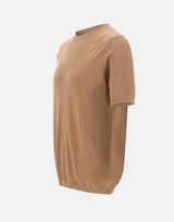 KANGRA Maglia a maniche corte in misto seta e cotone BROWN Uomo 