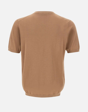 KANGRA Maglia a maniche corte in misto seta e cotone BROWN Uomo 
