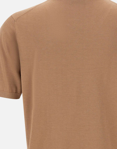 KANGRA Maglia a maniche corte in misto seta e cotone BROWN Uomo 