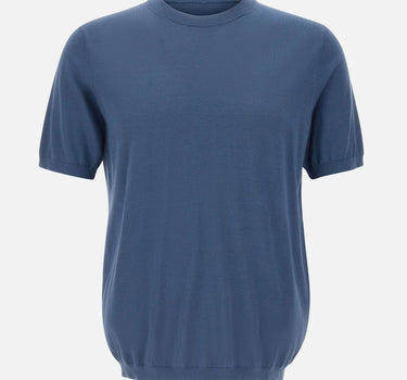 KANGRA Maglia a maniche corte in misto seta e cotone BLUE Uomo 