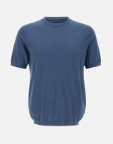 KANGRA Maglia a maniche corte in misto seta e cotone BLUE Uomo 