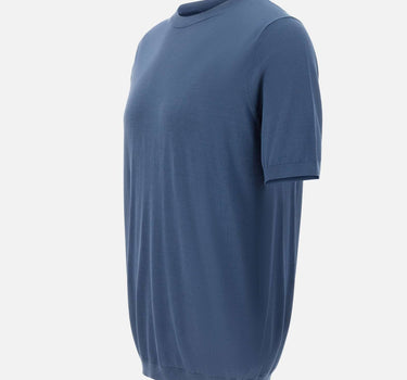 KANGRA Maglia a maniche corte in misto seta e cotone BLUE Uomo 