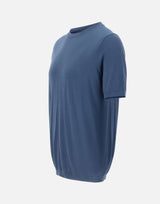 KANGRA Maglia a maniche corte in misto seta e cotone BLUE Uomo 