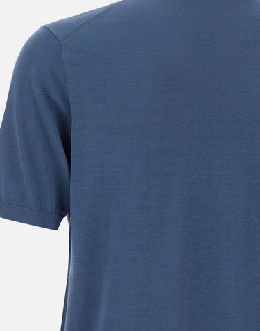 KANGRA Maglia a maniche corte in misto seta e cotone BLUE Uomo 