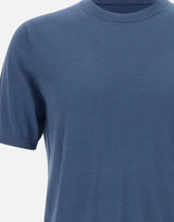 KANGRA Maglia a maniche corte in misto seta e cotone BLUE Uomo 