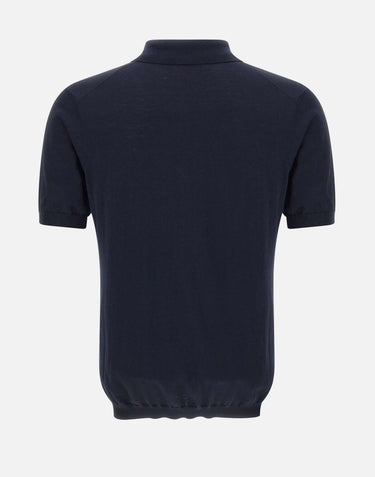 KANGRA Polo in seta e cotone BLUE Uomo 