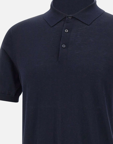 KANGRA Polo in seta e cotone BLUE Uomo 