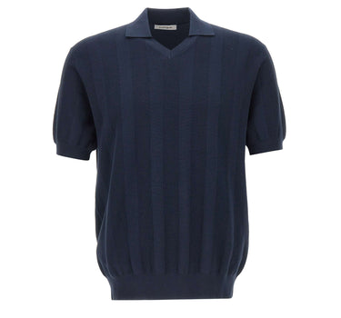 KANGRA Polo in cotone con texture a righe BLUE Uomo 