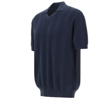 KANGRA Polo in cotone con texture a righe BLUE Uomo 
