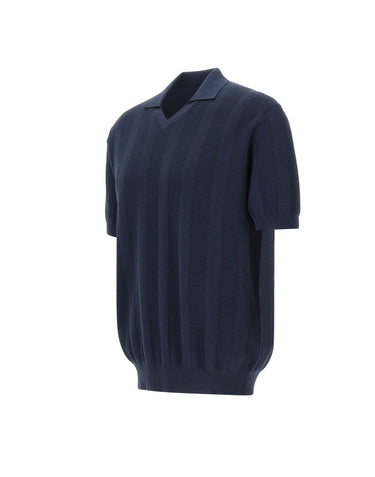 KANGRA Polo in cotone con texture a righe BLUE Uomo 