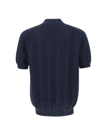 KANGRA Polo in cotone con texture a righe BLUE Uomo 
