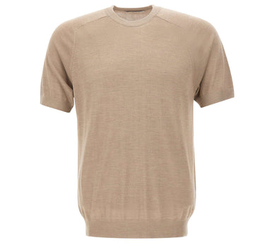 KANGRA Maglia a maniche corte in seta e cashmere BEIGE Uomo 