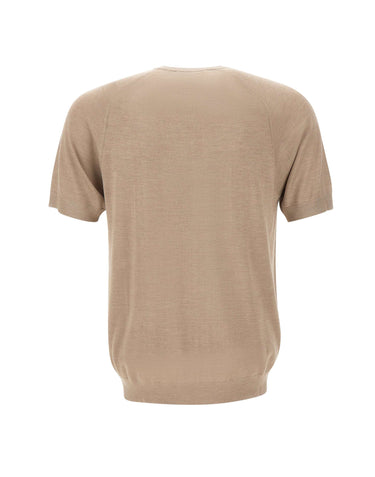 KANGRA Maglia a maniche corte in seta e cashmere BEIGE Uomo 
