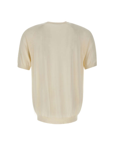 KANGRA Maglia a maniche corte in seta e cashmere WHITE Uomo 