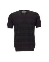 KANGRA Maglia in cotone con lavorazione a righe BLACK Uomo 