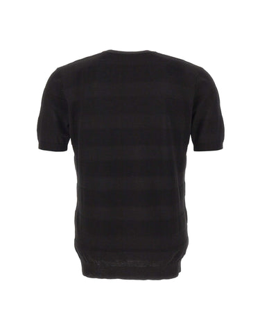 KANGRA Maglia in cotone con lavorazione a righe BLACK Uomo 