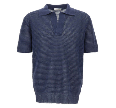KANGRA Polo in lino traforata BLUE Uomo 