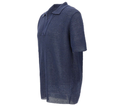 KANGRA Polo in lino traforata BLUE Uomo 