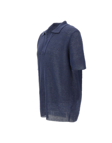 KANGRA Polo in lino traforata BLUE Uomo 