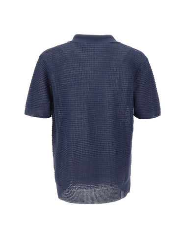 KANGRA Polo in lino traforata BLUE Uomo 