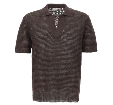 KANGRA Polo in lino traforata BROWN Uomo 