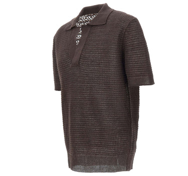 KANGRA Polo in lino traforata BROWN Uomo 