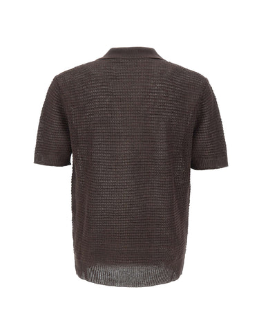 KANGRA Polo in lino traforata BROWN Uomo 