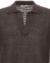 KANGRA Polo in lino traforata BROWN Uomo 