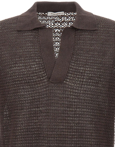 KANGRA Polo in lino traforata BROWN Uomo 