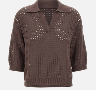 KANGRA Polo in cotone traforata BROWN Donna 
