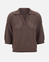 KANGRA Polo in cotone traforata BROWN Donna 