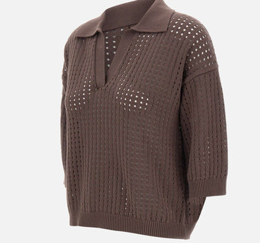 KANGRA Polo in cotone traforata BROWN Donna 
