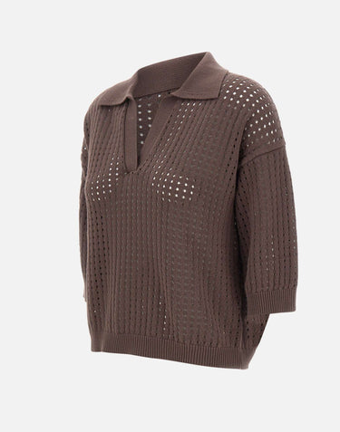 KANGRA Polo in cotone traforata BROWN Donna 