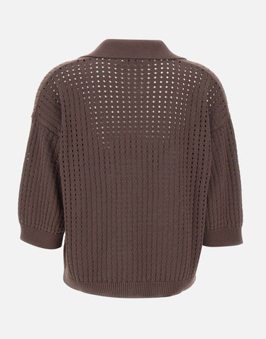KANGRA Polo in cotone traforata BROWN Donna 