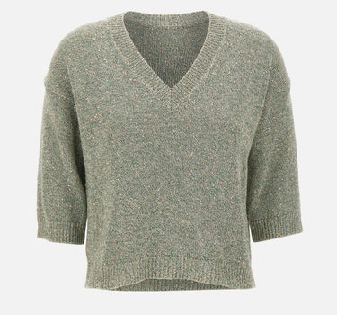 KANGRA Maglia a V con paillettes GREEN Donna 