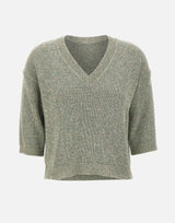 KANGRA Maglia a V con paillettes GREEN Donna 