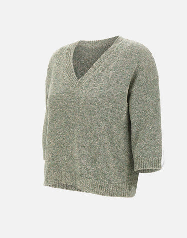 KANGRA Maglia a V con paillettes GREEN Donna 