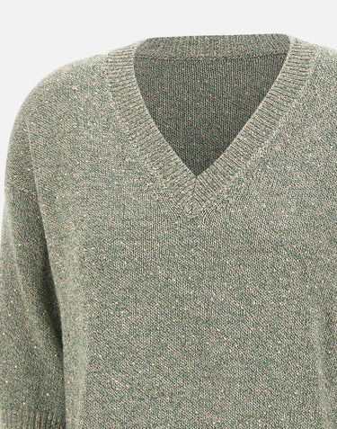 KANGRA Maglia a V con paillettes GREEN Donna 