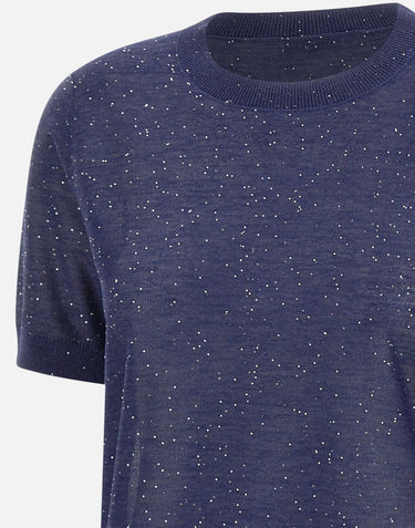 KANGRA Maglia a maniche corte con micro paillettes BLUE Donna 