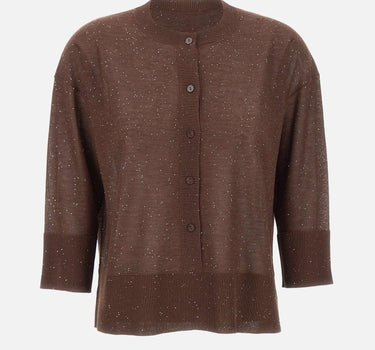 KANGRA Maglia con bottoni e micro paillettes BROWN Donna 