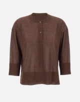KANGRA Maglia con bottoni e micro paillettes BROWN Donna 