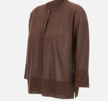 KANGRA Maglia con bottoni e micro paillettes BROWN Donna 