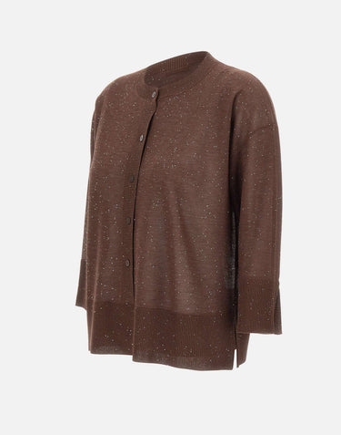 KANGRA Maglia con bottoni e micro paillettes BROWN Donna 