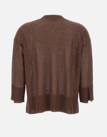 KANGRA Maglia con bottoni e micro paillettes BROWN Donna 