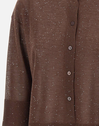 KANGRA Maglia con bottoni e micro paillettes BROWN Donna 