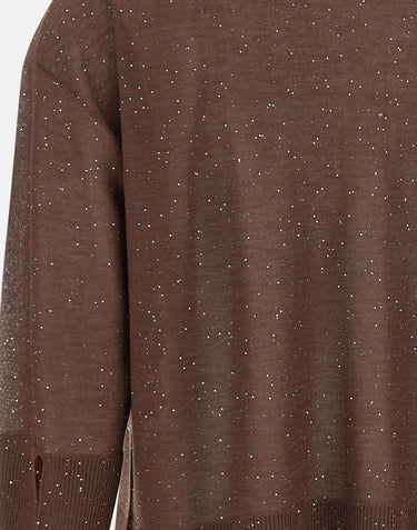 KANGRA Maglia con bottoni e micro paillettes BROWN Donna 