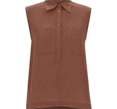 KAOS Blusa smanicata in lino BROWN Donna 