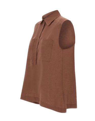 KAOS Blusa smanicata in lino BROWN Donna 