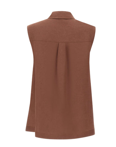 KAOS Blusa smanicata in lino BROWN Donna 